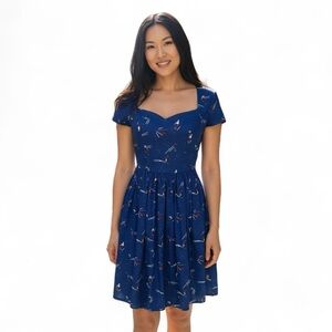 Royal Monk XS 8 Blue Ski Dress Retro Keyhole Back Neck Sweetheart Neckline